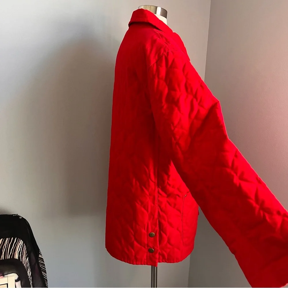 Gallery M Red Quilted Collared Full Zip Snaps Hip Jacket Coat